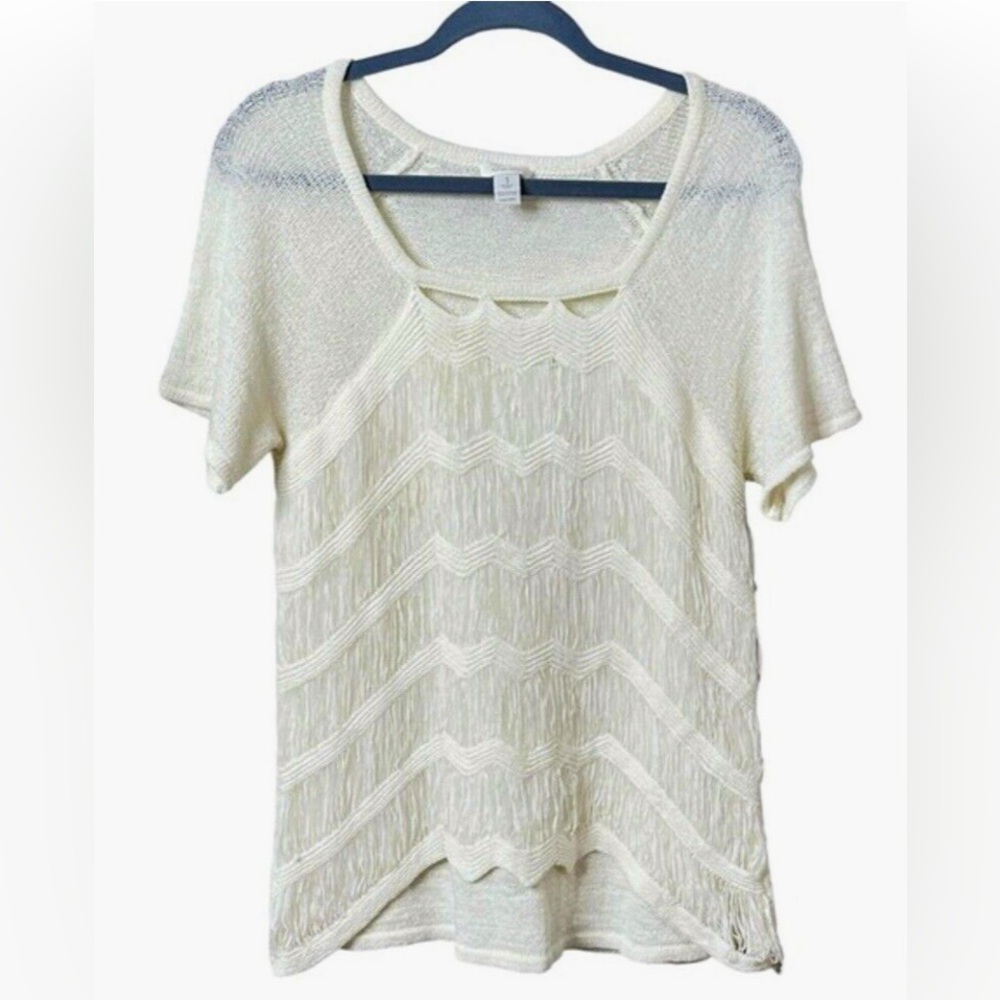 Chico’s Off White Porcelain Pullover Sweater Top Raglan Sleeve‎ Square Beck Boho